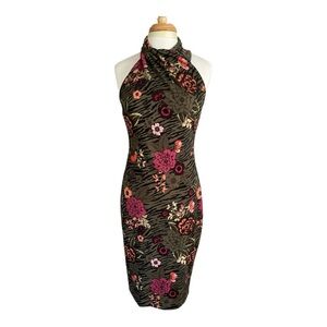 RACHEL Rachel Roy Floral Zebra Print Midi Dress - Black and Pink